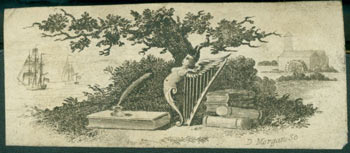 Item #63-7161 Harp, Quill, Books. D. Morgan, engrav.