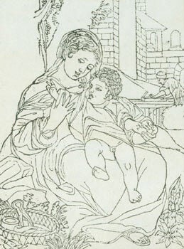 Item #63-7170 Madonna & Child, with Man Operating a Wood Planar in the Background. 18th Century...