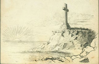 Item #63-7182 Cross on Cliff Overlooking Ocean & Setting Sun. 18th Century British Engraver?