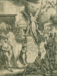 Item #63-7194 Angel Bearing Spear Behind Chariot. 18th Century Italian Engraver?