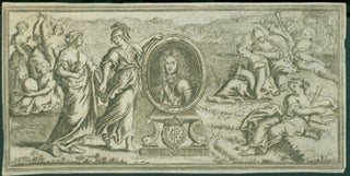 Item #63-7211 Engraving Of Ladies Around Portrait of a Nobleman. 17th Century French Engraver