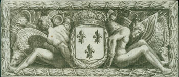 Item #63-7213 Engraving of French Coat Of Arms. 17th Century French Engraver.