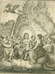 Item #63-7225 Group Of Musicians In A Glade With A Pegasus Flying Overhead. 17th Century British...