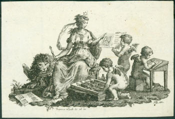 Item #63-7236 Putti Printing, With Goddess Artemis and Lion Present. Francesco Novelli, 1764 - 1836.