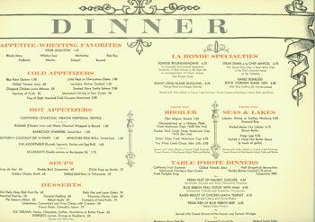 La Ronde (Honolulu, Hawaii) - Dinner Menu, January 4, 1965