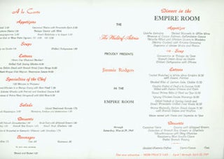 Item #63-7269 Dinner in the Empire Room. Menu from March, 1969. The Waldorf-Astoria Proudly...