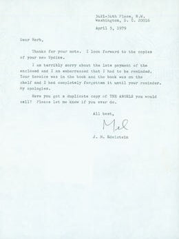 Item #63-7326 TLS J. M. Edelstein to Herb Yellin, April 5, 1979. RE: Updike. J. M. Edelstein,...