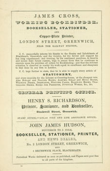 Item #63-7384 Advert for J. W. Beaver's Public Library and Reading Room. J. W. Beaver, UK Greenwich