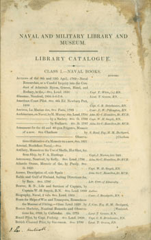 Item #63-7386 Library Catalogue. Naval, Military Library, Museum, London