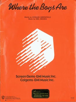 Item #63-7431 Sheet Music for "Where The Boys Are." EMI-Warner Bros., Neil Sedaka, Howard Greenfield