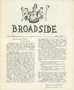Item #63-7434 Broadside #2, April 1962. Includes article "View Of Woody Guthrie" by Beth Hawes....