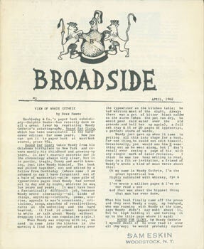 Item #63-7434 Broadside #2, April 1962. Includes article "View Of Woody Guthrie" by...