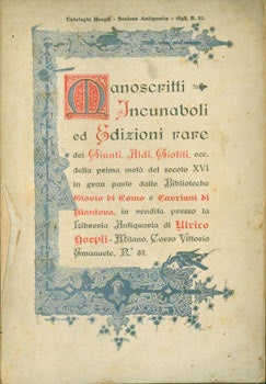 Libreria Antiquaria Hoepli - Manoscritti Incunaboli Ed Edizioni Rare Dei Giunti, Aldi, Gioliti, Ecc. Cataloghi Hoepli - Sezione Antiquaria 1893, N. 83. Book Dealer Catalogue