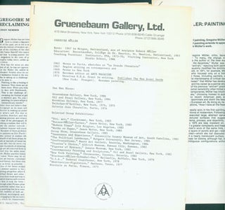 Item #63-7532 Press Releases and Reviews of Gregoire Muller Exhibition at Gruenebaum Gallery. Ltd...