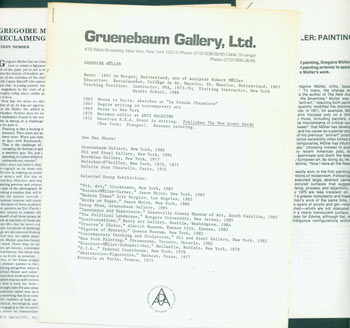 Item #63-7532 Press Releases and Reviews of Gregoire Muller Exhibition at Gruenebaum Gallery. Ltd Gruenebaum Gallery, New York.