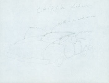 Item #63-7689 Line Drawing by John C. Rund, illustrating his CHIKA Scheme (Hardtop Convertible Automobile Structure), with MS notes by Rund. John C. Rund, WA Seattle.