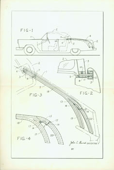 Item #63-7701 Patent Illustrations for John C. Rund's Hardtop Convertible design, printed with MS illustrations in Rund's hand. Figures # 1-4. John C. Rund, WA Seattle.
