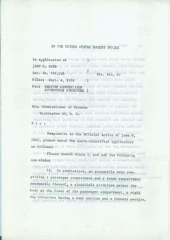Item #63-7703 Copy of John C. Rund Patent Application, Ser. No. 759,021, Filed Sept. 4, 1958. Filed by Robinson & Berry Law Firm. With emandations penciled in margins. United States Patent Office, Robinson, Berry, DC Washington, WA Seattle.
