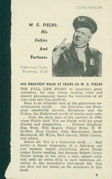 Item #63-7782 WC Fields: His Follies And Fortunes. Review of Robert Lewis Taylor's biography....