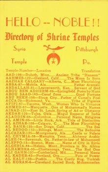 Item #63-7786 Hello--Noble!! Directory of Shrine Temples. Syria Temple, Pittsburgh, PA. Sales...