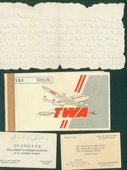 Item #63-7790 Memorabilia Items from Adel Smith, WC Fields' sister. TWA, Jeanette Miliner, Dress...