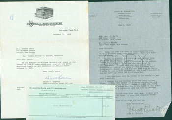 Item #63-7794 TLS from Guarantee Bank to Adel Smith, November 22, 1968 with Bank Cheque; Copy of TLS from John Preston to Adel Smith, both related to the Estate of WC Fields. Guarantee Bank, Trust Company, John W. Preston, NJ Atlantic City, Los Angeles.