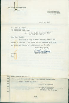 Item #63-7795 TLS Leo L. Schaumer to Mrs. Adel C. Smith, April 29, 1955. With Carbon Copy of Millsap & Schaumer papers filed in Los Angeles Superior Court, related to Estate of WC Fields. Superior Court of the State of California in, for the County of Los Angeles, Millsap, Attorneys for Trustee Schaumer.