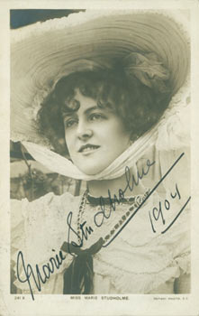 Item #63-7817 Post Card Signed by Miss Marie Studholme, sent to Mr. L. P. Schlarb, Kennington Park London, Postmarked [Dec. 8], 1904. Miss Marie Studholme.