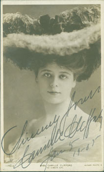 Item #63-7844 Post Card Signed by Miss Camille Clifford, sent to Mr. L. P. Schlarb, Kennington...