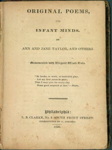 Item #63-7954 Original Poems For Infant Minds. Ornamented with Elegant Wood Cuts. Ann Taylor, Jane