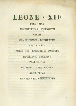 Item #63-7971 Leone XII Pont. Max. (Bound With) Gregorii Divina Providentia (1831). Leone XII, V. Cugnonius D. Testa, Roman Catholic Church Pope.