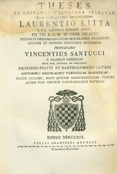 Item #63-7972 Theses Ex Universa Theologia Selectae. Vincentius Santucci