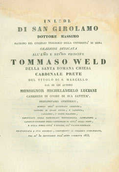 Item #63-7977 In Lode di San Girolamo... Orazione Dedicata all'emo e Revmo Principe Tommaso Weld....