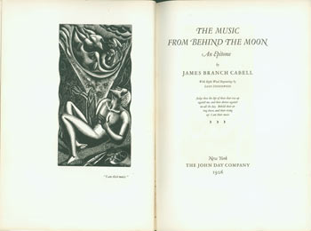 Item #63-8067 The Music From Behind The Moon. An Epitome. With Eight Wood Engravings by Leon Underwood. One of 3000. Original First Edition. James Branch Cabell, Leon Underwood, illustr.