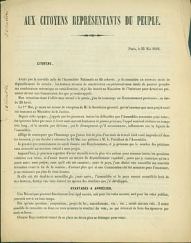 Item #63-8116 Aux Citoyens Representants Du Peuple. Paris, le Mai 1848. Desire Perier