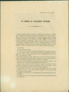 Item #63-8120 Aux Membres Du Gouvernement Provisoire. Montmorency, le 14 Avril 1848. Paul Dupont