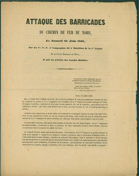 Item #63-8131 Attaque Des Barricades Du Chemin De Fer Du Nord, Le Samedi 24 Juin 1848. Original...