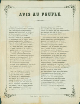 Item #63-8134 Avis Au Peuple. Original First Edition. Frederic Duvert