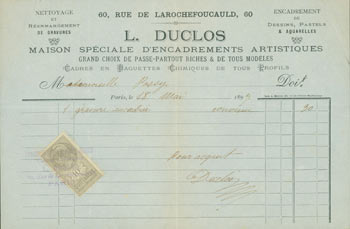 L. Duclos (60 Rue De LaRochefoucauld, Paris) - Receipt from L. Duclos (60 Rue de Larochefoucauld, Paris) to Mlle. Passy, 18 Mai, 1897