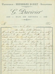 Item #63-8152 ALS G. Duvivier (155 Rue De Sevres, Paris) to "Mon Cheri", 21 July, 1907. G....
