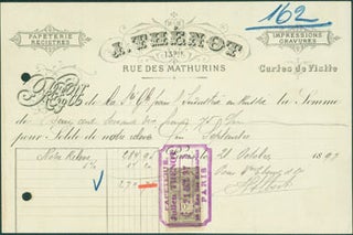 Item #63-8154 Receipt from Julien Thenot (13 Rue Des Mathurins, Paris) 21 October, 1897. Julien...