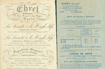 Item #63-8161 Business Brochures for Ehret, Graveur (1 bis Rue Dupont-Des-Loges, Paris). Graveur Ehret, Paris 1 bis Rue Dupont-Des-Loges.