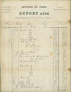 Item #63-8176 Accounting from Dupont Aine (51 Rue Turenne (Marais), Paris). Avril 28, 1881. Paris...