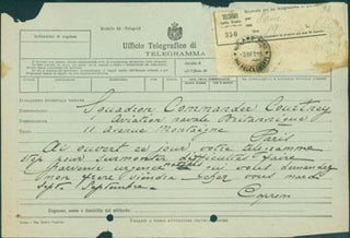 Item #63-8199 ALS Telegram Gianni Caproni to Squadron Commander Courtney, August 3, 1915. Gianni...