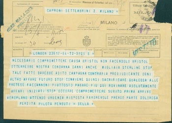 Item #63-8200 Telegram from Pietro Sella to Gianni Caproni, September 2, 1918. Pietro Sella.