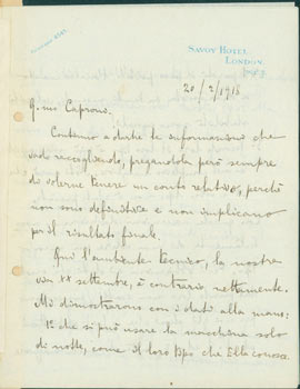 Item #63-8202 ALS from Pietro Sella to Gianni Caproni, February 20, 1918. Pietro Sella