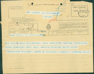 Item #63-8209 Telegram from Pietro Sella to Gianni Caproni, April 21, 1918. Pietro Sella
