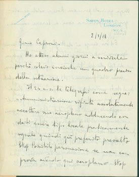 Item #63-8214 ALS from Pietro Sella to Gianni Caproni, March 2, 1918. Pietro Sella