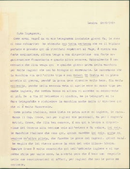 Item #63-8217 TLS from Pietro Sella to Gianni Caproni, March 26, 1918. Pietro Sella