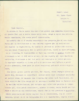 Item #63-8219 TLS from Pietro Sella to Gianni Caproni, March 13, 1918. Pietro Sella.